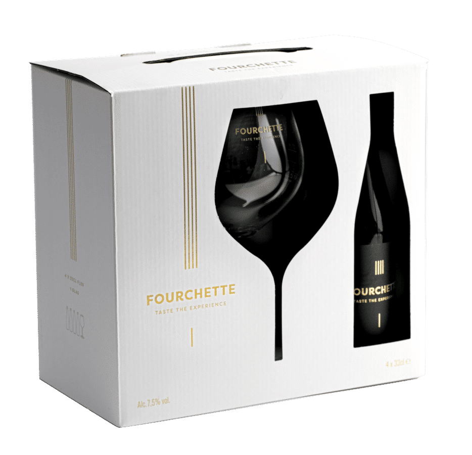 Fourchette geschnekverpakking met flesjes 33cl en een bierglas